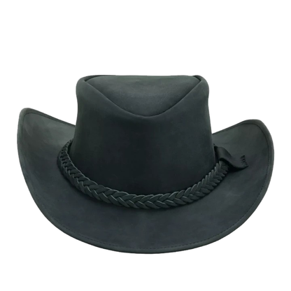 Black Leather top hat For Men and Women Shapeable Wide Brim