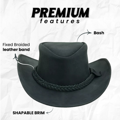 Black Leather top hat For Men and Women Shapeable Wide Brim