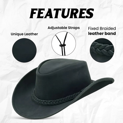Black Leather top hat For Men and Women Shapeable Wide Brim