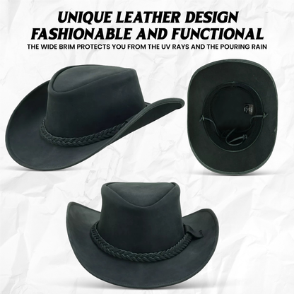 Black Leather top hat For Men and Women Shapeable Wide Brim