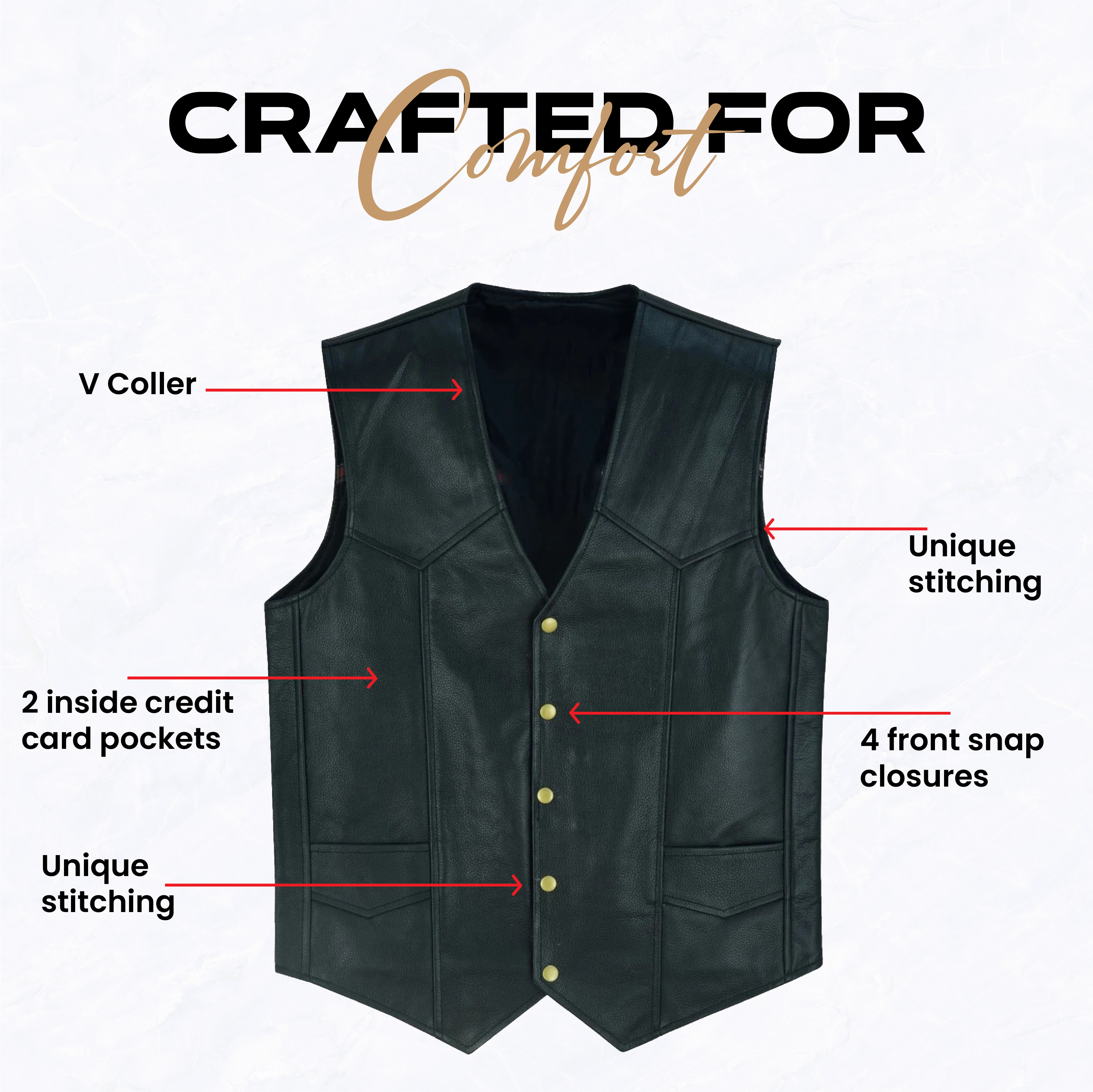 Men's Black Classic Vest with 10 Pockets, Snap Front and Gun Pockets on Side Panels