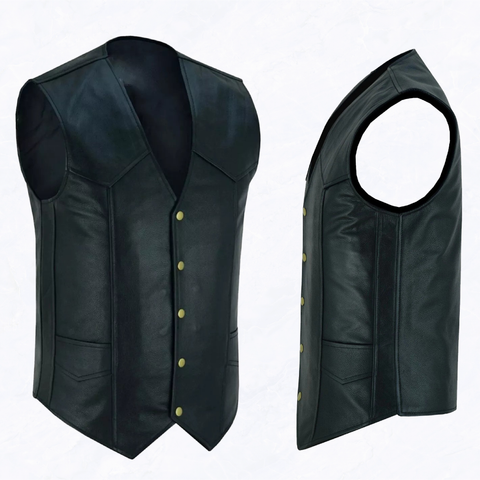 Men's Black Classic Vest with 10 Pockets, Snap Front and Gun Pockets on Side Panels