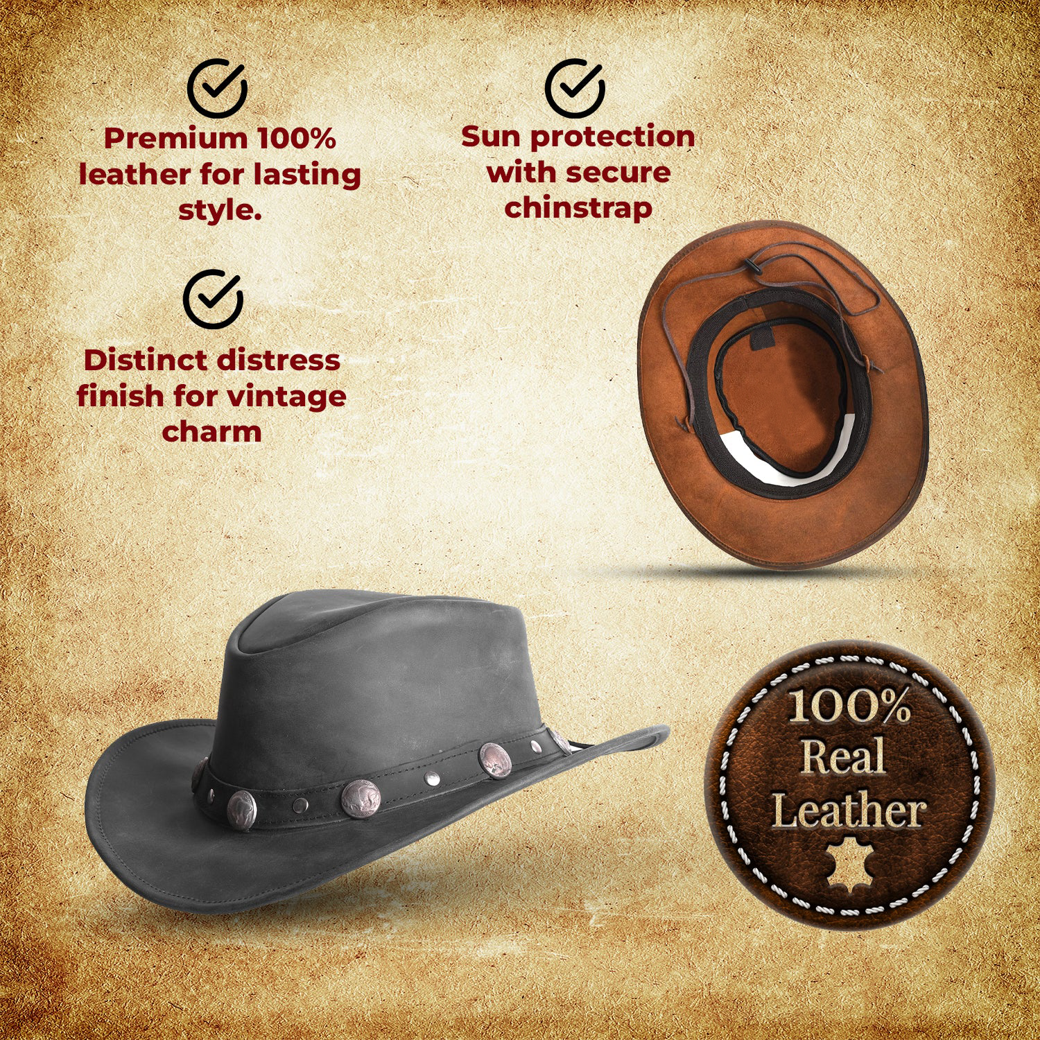 Shop brown Leather Hat - The Perfect Western Cowboy Hat for Both Men and Women