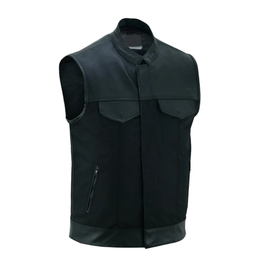 FALCON SUEDE – Men’s Black Leather & Textile Biker Vest