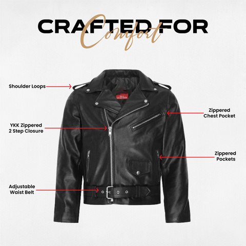 Men’s Real Leather Motorcycle Jacket – Classic Brando Biker Style in Premium Genuine Leather