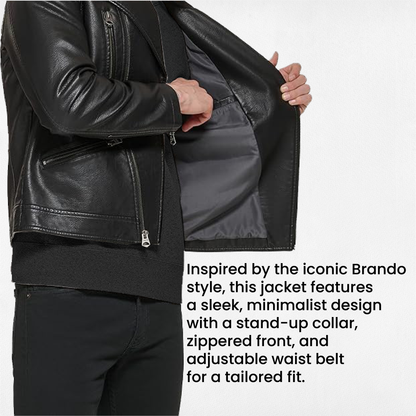 Men’s Real Leather Motorcycle Jacket – Classic Brando Biker Style in Premium Genuine Leather