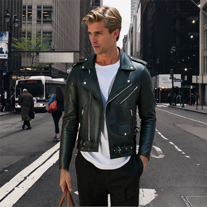 Men’s Real Leather Motorcycle Jacket – Classic Brando Biker Style in Premium Genuine Leather