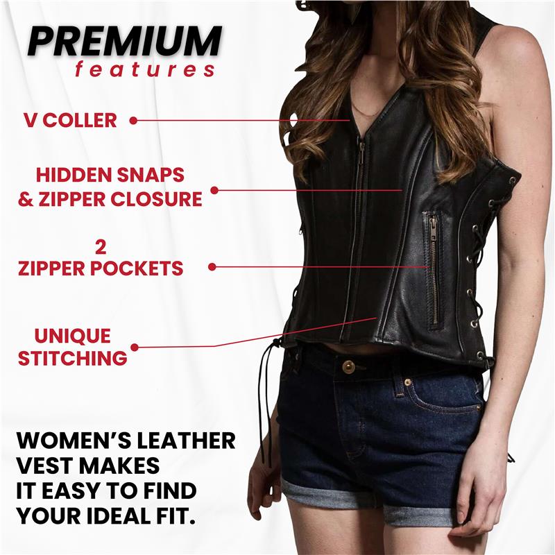 New Women's Classic Biker Real Cowhide Leather Vest Waistcoat