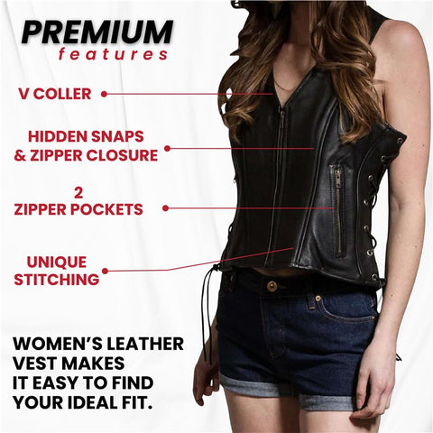 New Women's Classic Biker Real Cowhide Leather Vest Waistcoat