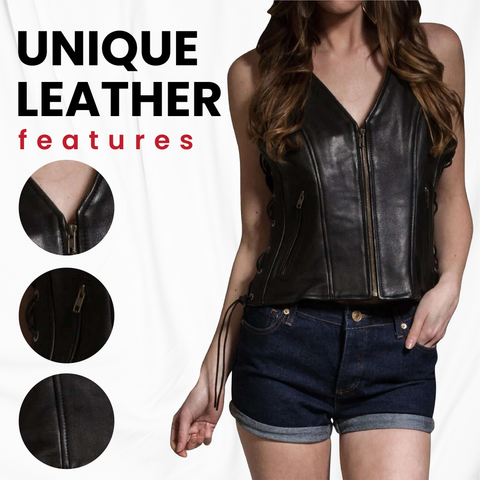 New Women's Classic Biker Real Cowhide Leather Vest Waistcoat