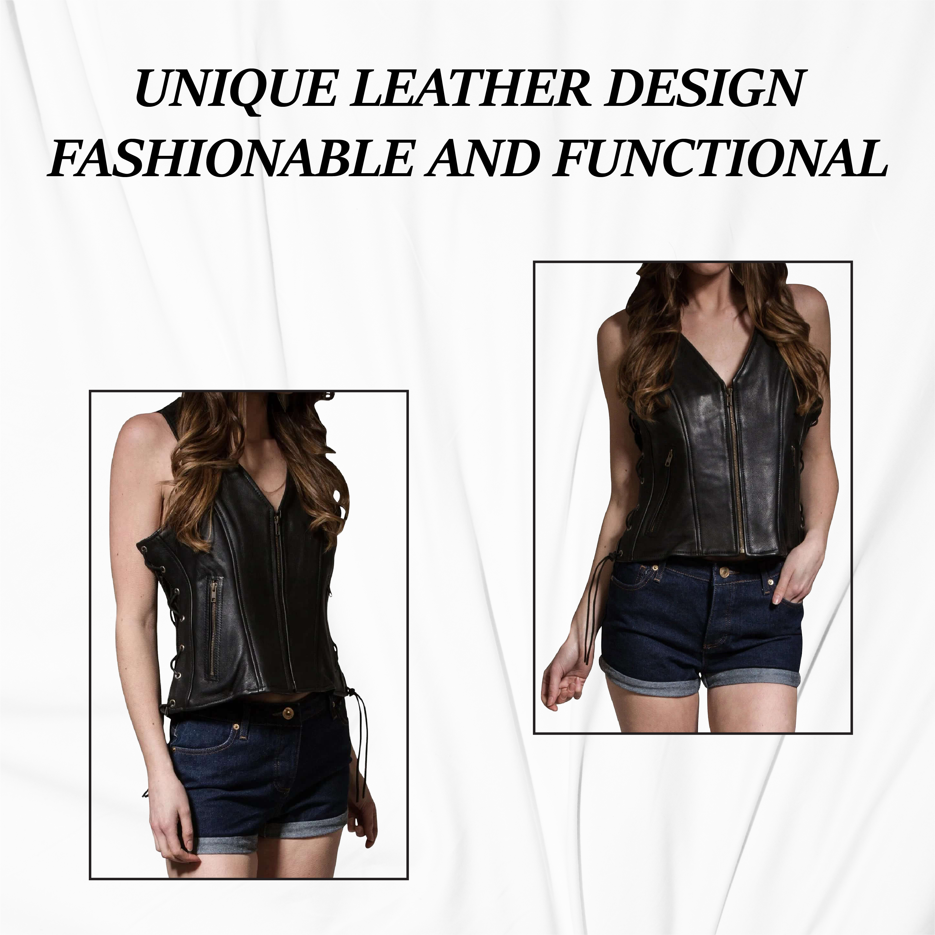 New Women's Classic Biker Real Cowhide Leather Vest Waistcoat