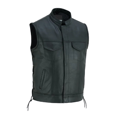 Genuine Cowhide Black Leather Vest for Men – Concealed Carry with Side Laces