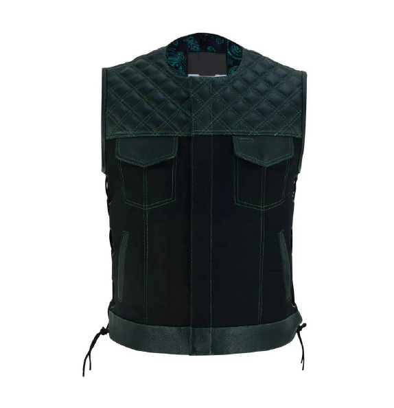 Premium Denim & Leather Vest – Rugged Style with Concealed Carry Pockets and Adjustable Fit