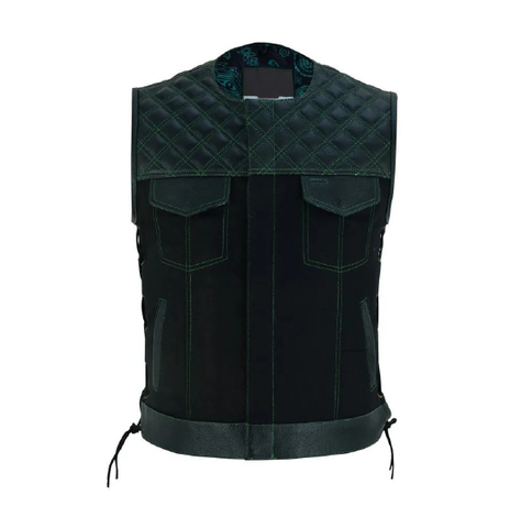 Premium Denim & Leather Vest – Rugged Style with Concealed Carry Pockets and Adjustable Fit