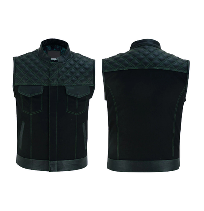 Enhance Your Biker Style with this Men's Denim and Leather Motorcycle Club Vest