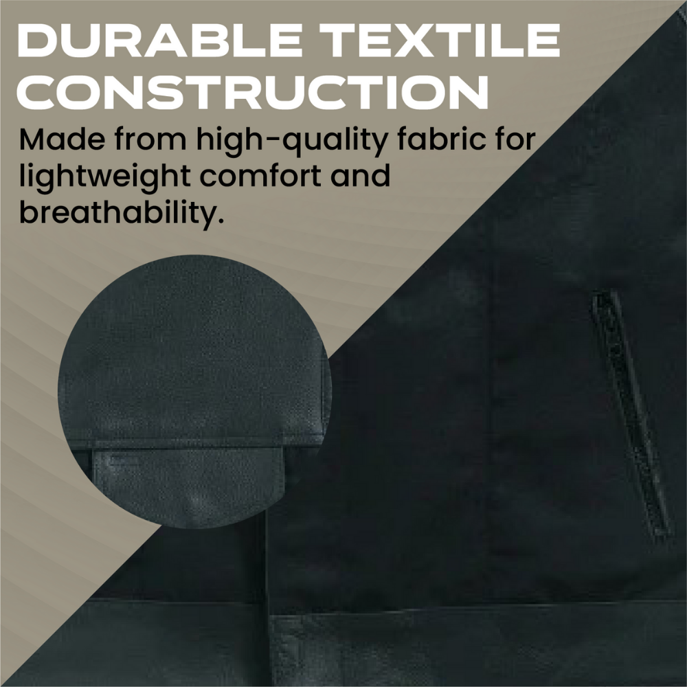 Black Men's Textile Zipper Front Vest and Leather Trimming