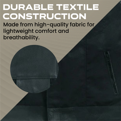 Black Men's Textile Zipper Front Vest and Leather Trimming