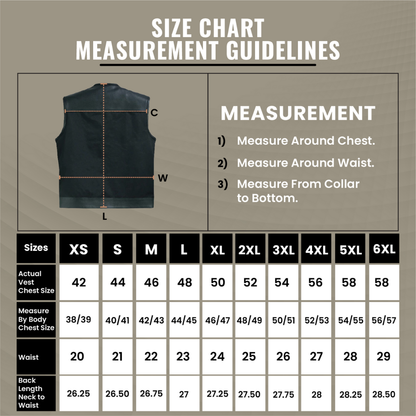 Black Men's Textile Zipper Front Vest and Leather Trimming