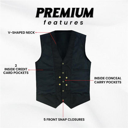 Men's Cowhide Leather Biker Vest – V-Neck Motorcycle Vest with Concealed Carry Pockets