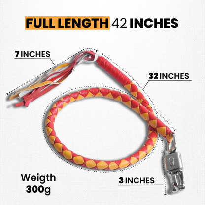 Falcon suede 42" Red & Yellow Biker Motorcycle Leather Whip: Fuel Your Adventure with Bold Style!