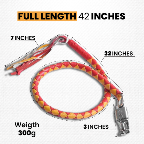 Falcon suede 42" Red & Yellow Biker Motorcycle Leather Whip: Fuel Your Adventure with Bold Style!