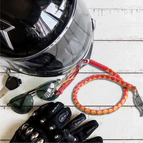 Falcon suede 42" Red & Yellow Biker Motorcycle Leather Whip: Fuel Your Adventure with Bold Style!