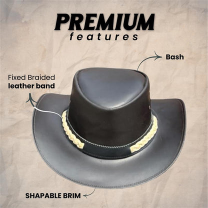 Men's Black Western Hat with Shapeable Brim – Stylish Braided Leather Band | Women's Cowgirl Hat