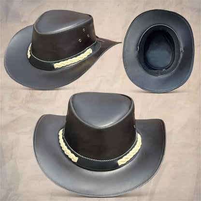 Men's Black Western Hat with Shapeable Brim – Stylish Braided Leather Band | Women's Cowgirl Hat