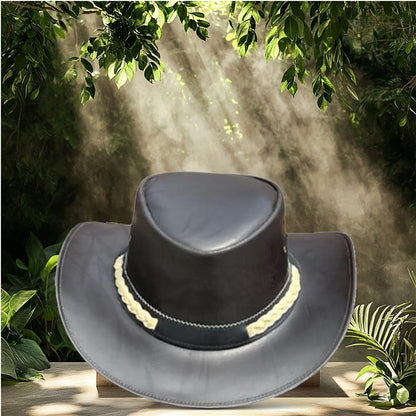 Men's Black Western Hat with Shapeable Brim – Stylish Braided Leather Band | Women's Cowgirl Hat